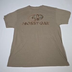 Mossy Oak T-Shirt Mens L Tan Camo Graphic Logo Short Sleeve Hunting Outdoor Tee